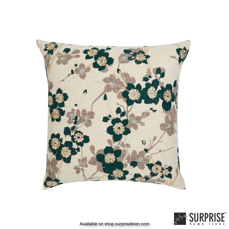 Surprise Home - Flower Foil 40 x 40 cms Designer Cushion Cover (Green)