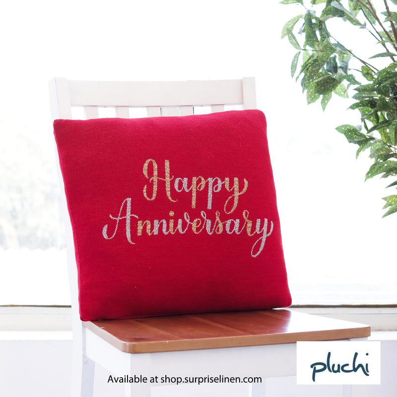 Pluchi - Happy Anniversary Cotton Knitted Cushion Cover (Red)