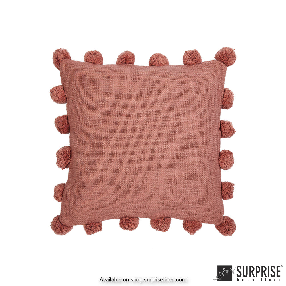 Surprise Home - Pompom 40 x 40 cms Designer Cushion Cover (Peach)