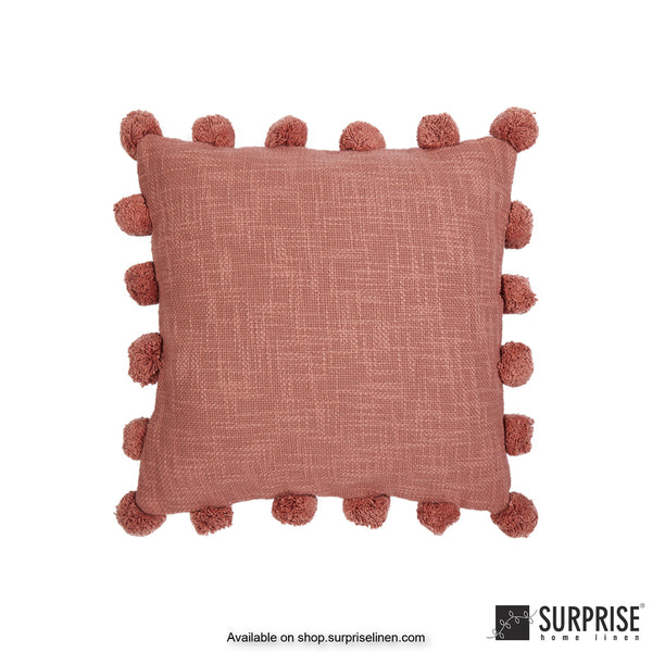 Surprise Home - Pompom 40 x 40 cms Designer Cushion Cover (Peach)