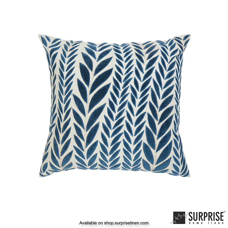 Surprise Home - Leaf Applique 45 x 45 cms Designer Cushion Cover (Blue)