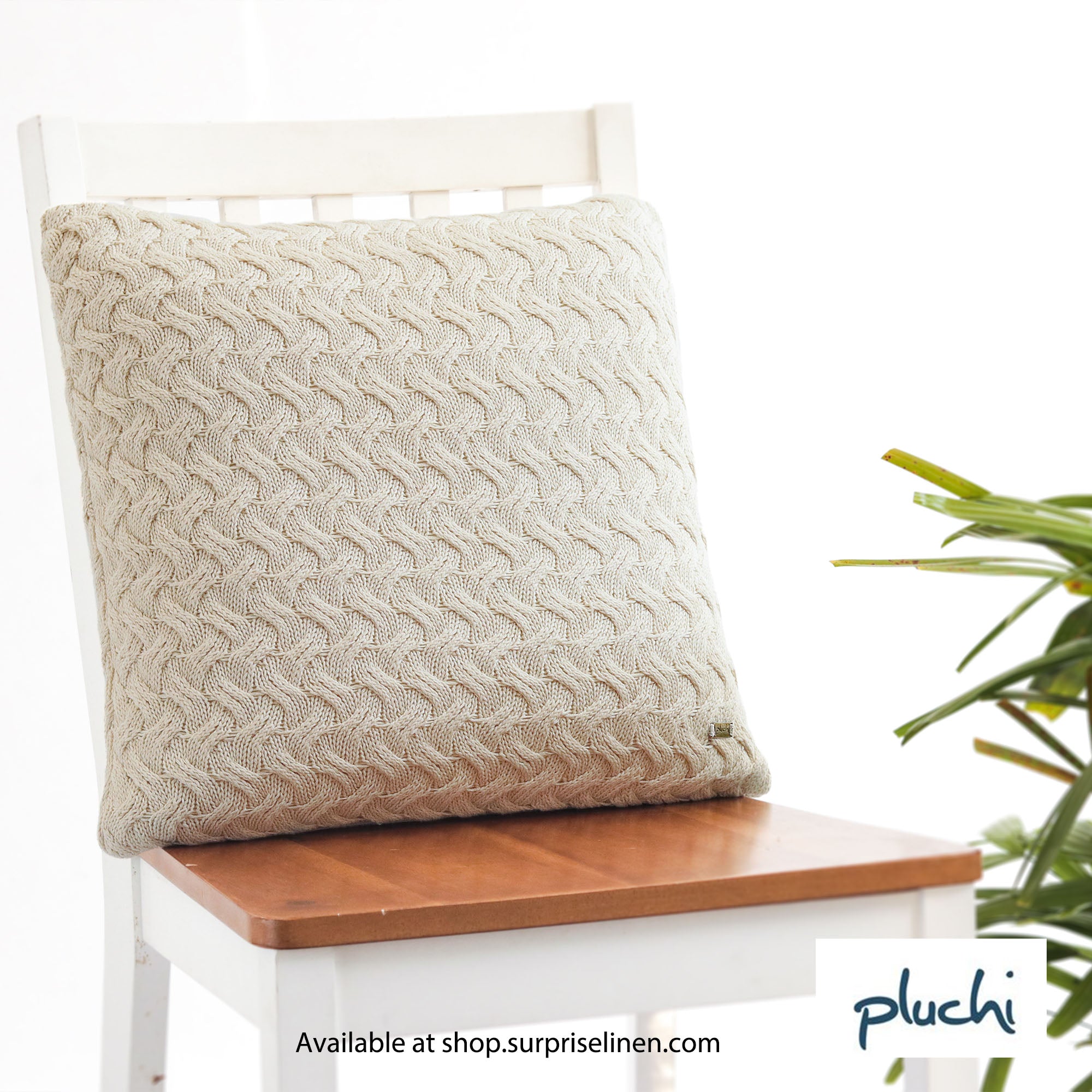 Pluchi - Criss Cross Cotton Knitted Cushion Cover (Natural)