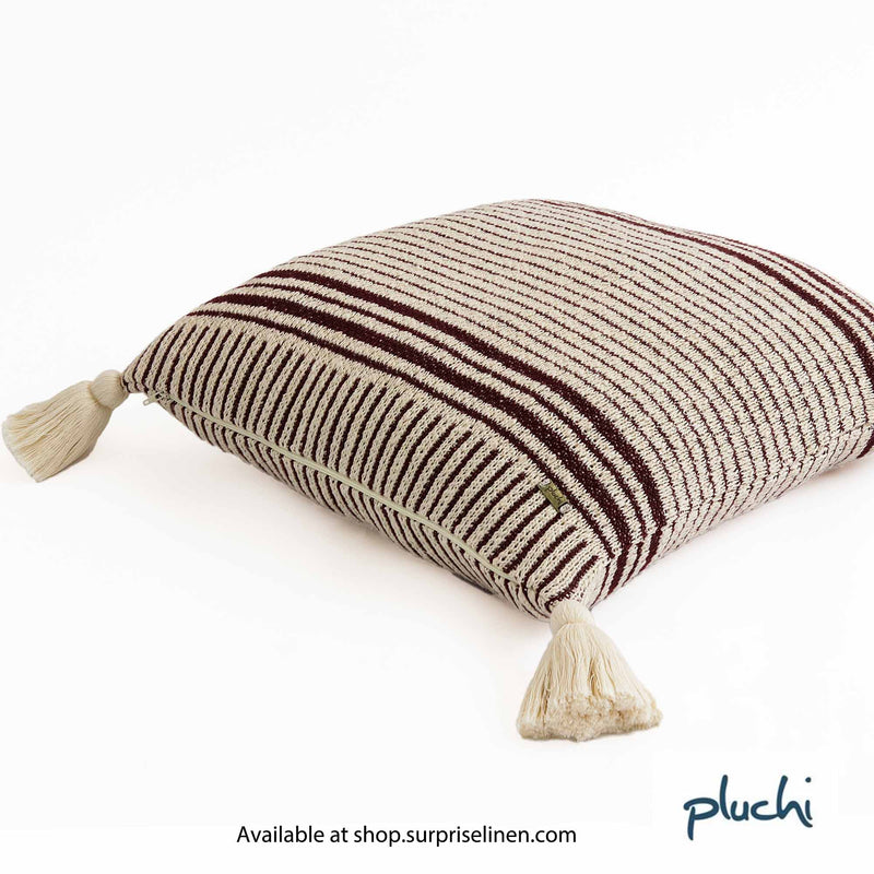 Pluchi - Stripe Square Cotton Knitted Cushion Cover (Maroon)