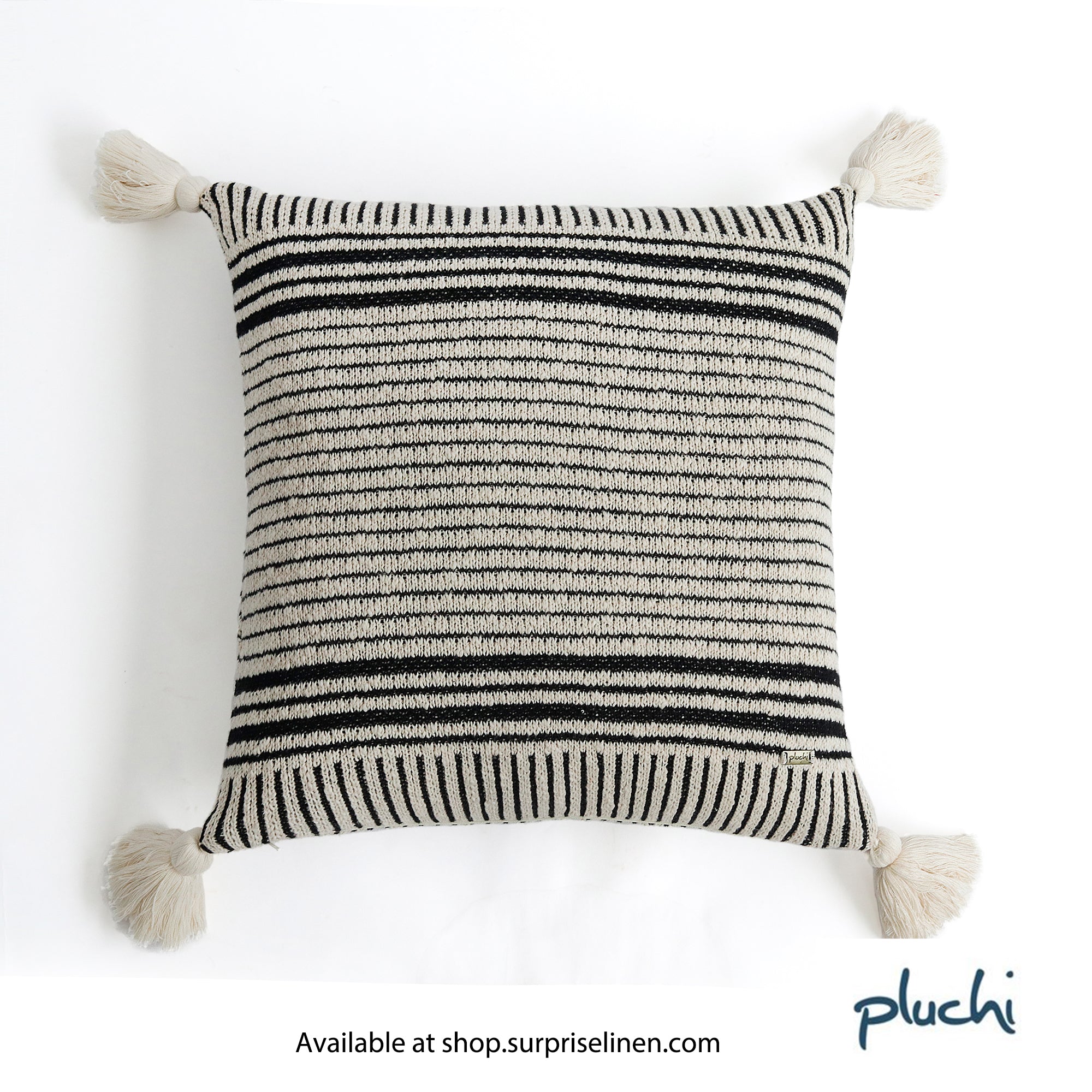 Pluchi - Stripe Square Cotton Knitted Cushion Cover (Black)