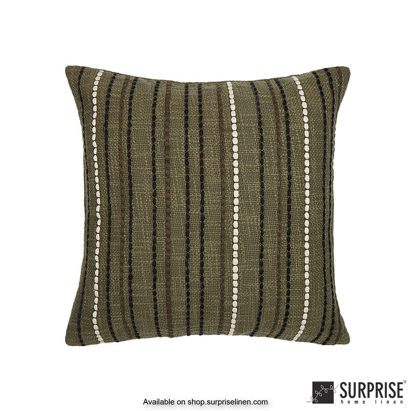 Surprise Home - Jute lines 40 x 40 cms Designer Cushion Cover (Green)