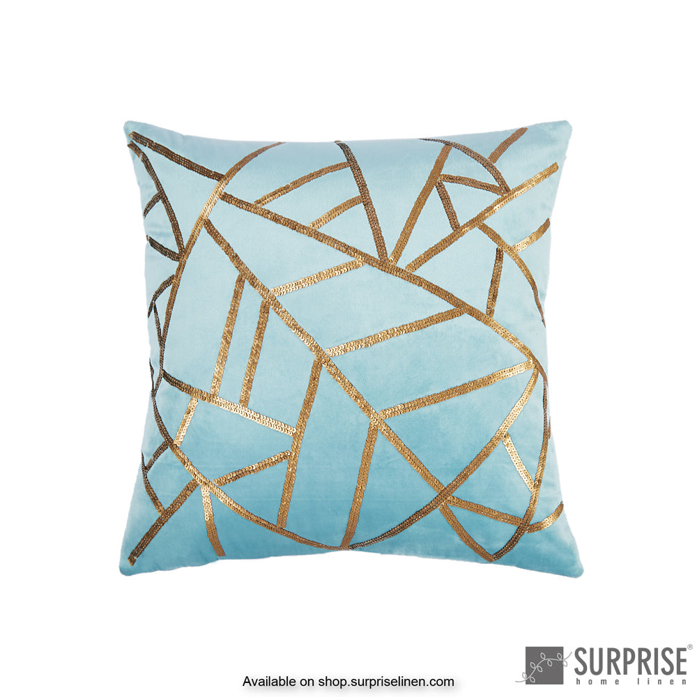 Surprise Home - Sequined Grid Cushion Cover (Aqua Blue)