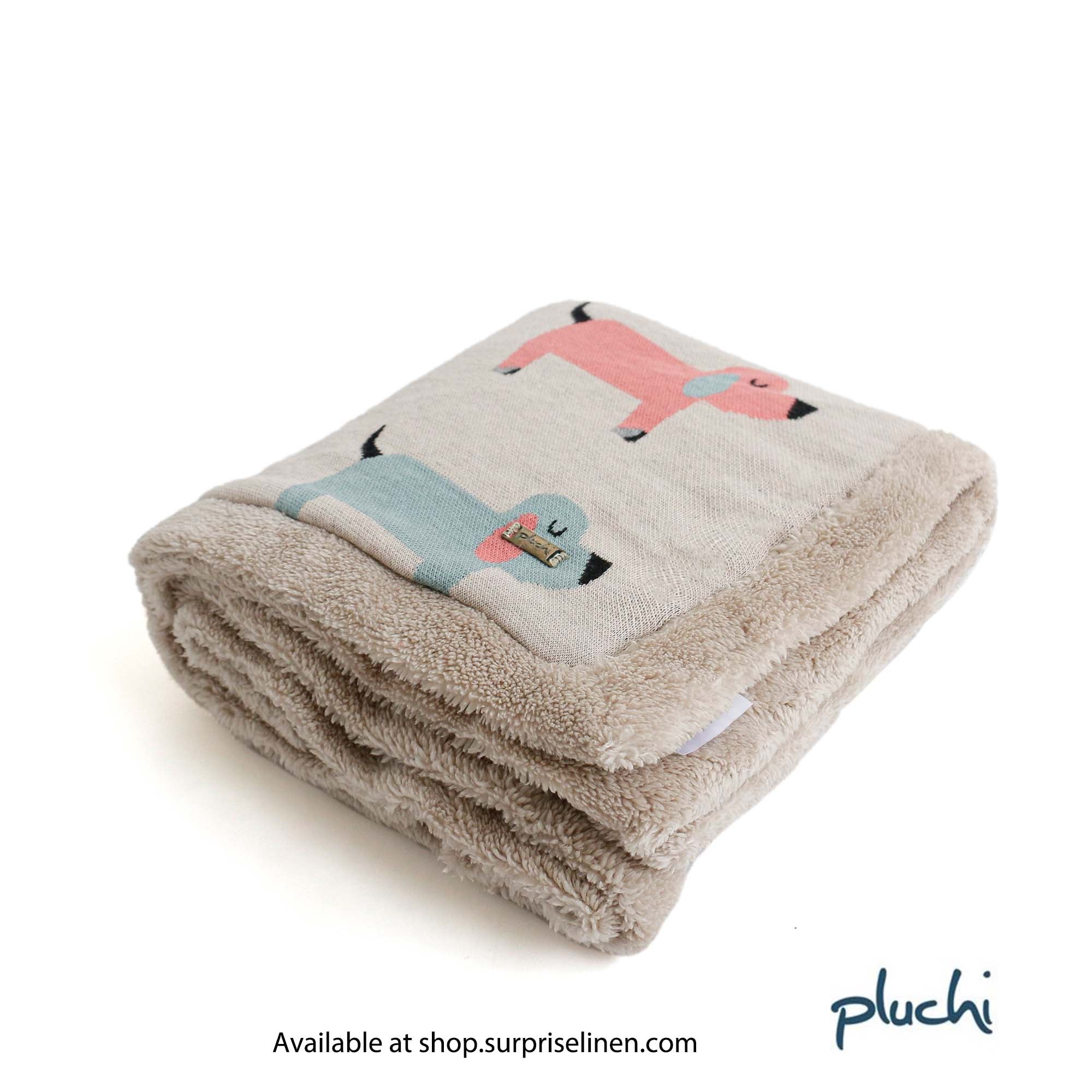 Pluchi - Scottie Dog Cotton Knitted Blanket with Faux Fur Back for Babies (Light Grey)