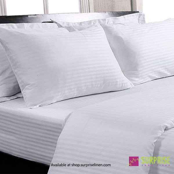 Surprise Home - Whites Collection Premium Cotton Super King Size Bedsheet (Small Stripes)