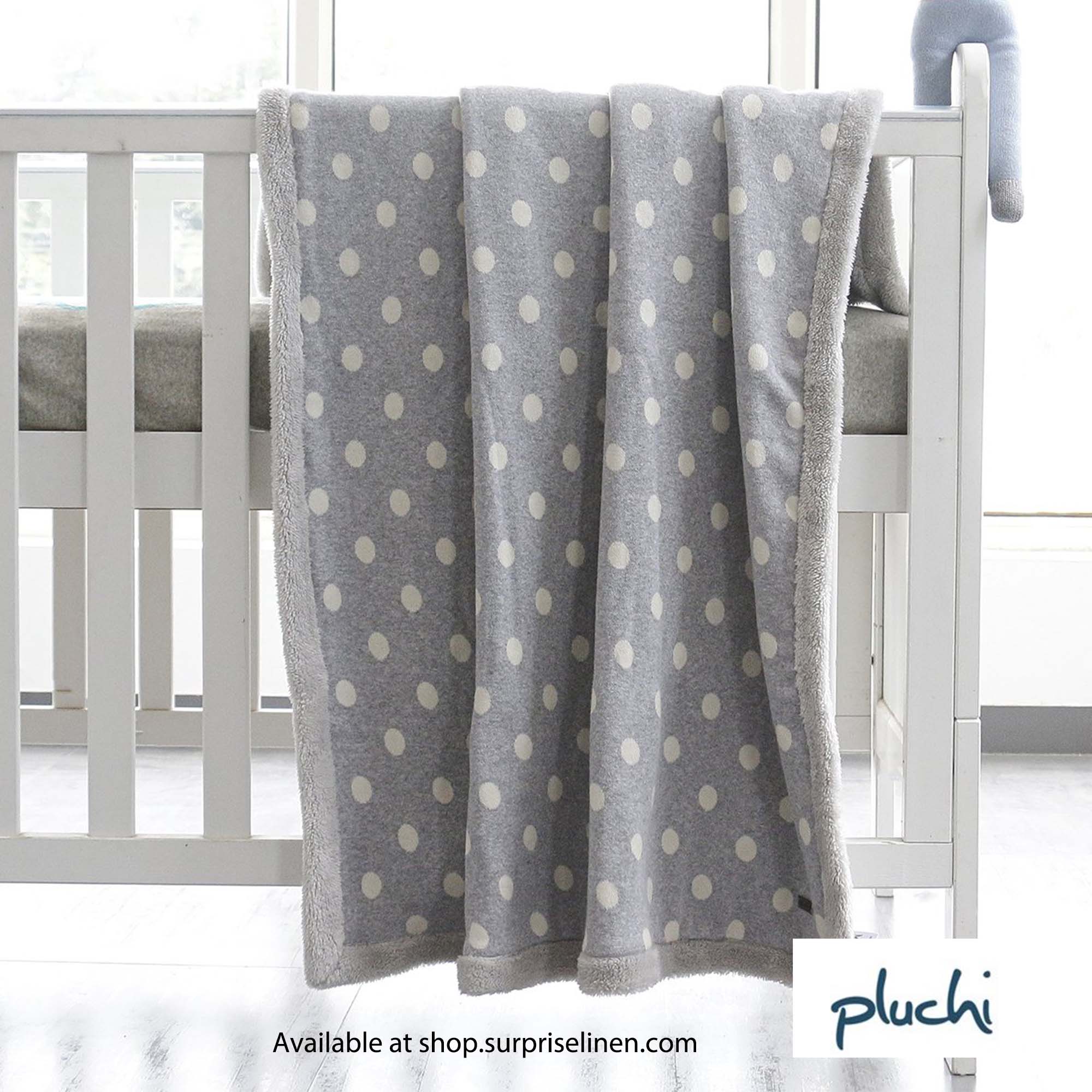 Pluchi - Fun with Dots Cotton Knitted Blanket with Faux Fur Back for Babies (Light Grey)