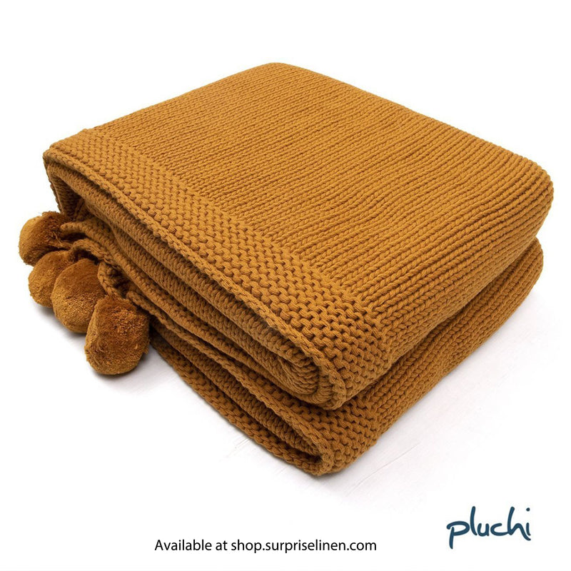 Pluchi - Jersey Chunky Knit Cotton Knitted Throw /Blanket  For Round The Year Use (Mustard)