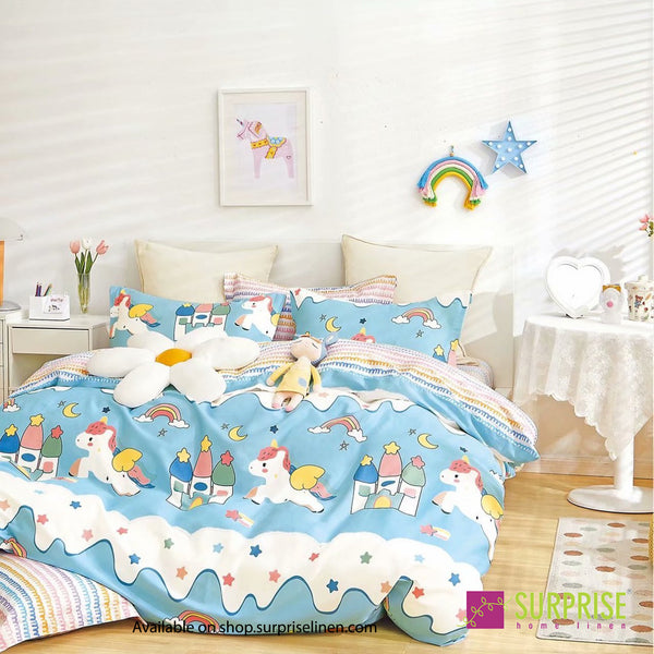Little Superstars Collection by Surprise Home - Bedsheet Set in Fun Prints for Kids made in Super Soft Skin Friendly 100% Cotton Fabric (Blue Unicorn)