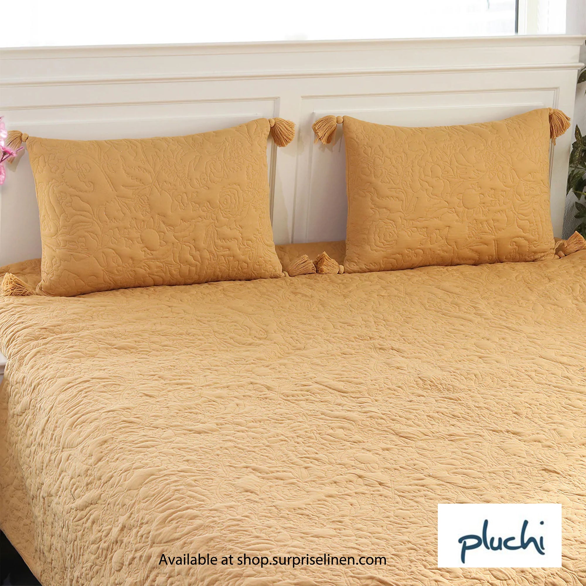 Pluchi - Summer Beauty 100% Cotton Knitted King Size 3 Pcs Bed Cover Set (Beige)