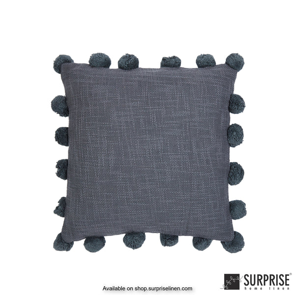 Surprise Home - Pompom 40 x 40 cms Designer Cushion Cover (Navy Blue)