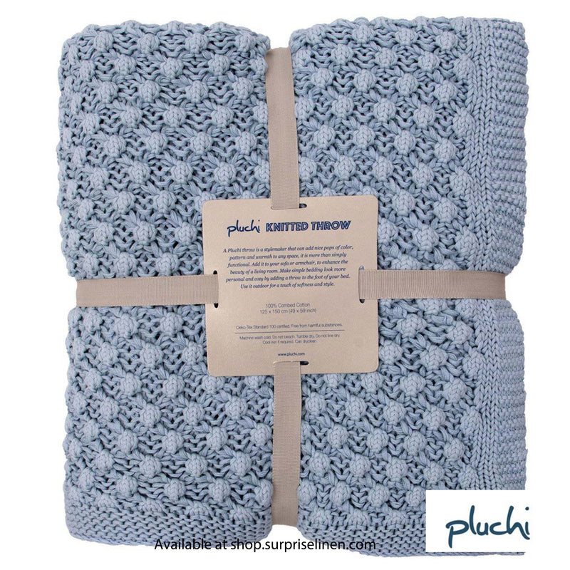Pluchi - Periwinkle Cotton Knitted Throw /Blanket  for Round the Year Use (Blue)