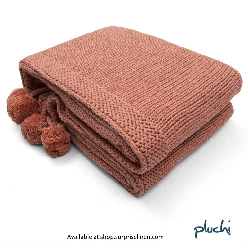 Pluchi - Jersey Chunky Knit Cotton Knitted Throw /Blanket  For Round The Year Use (Dusty Coral)