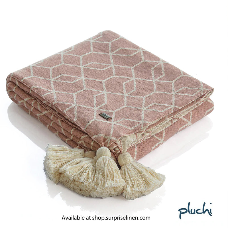 Pluchi - Trellis Pure Cotton Knitted All Season Ac Throw Blanket ( Blush Pink & Natural )