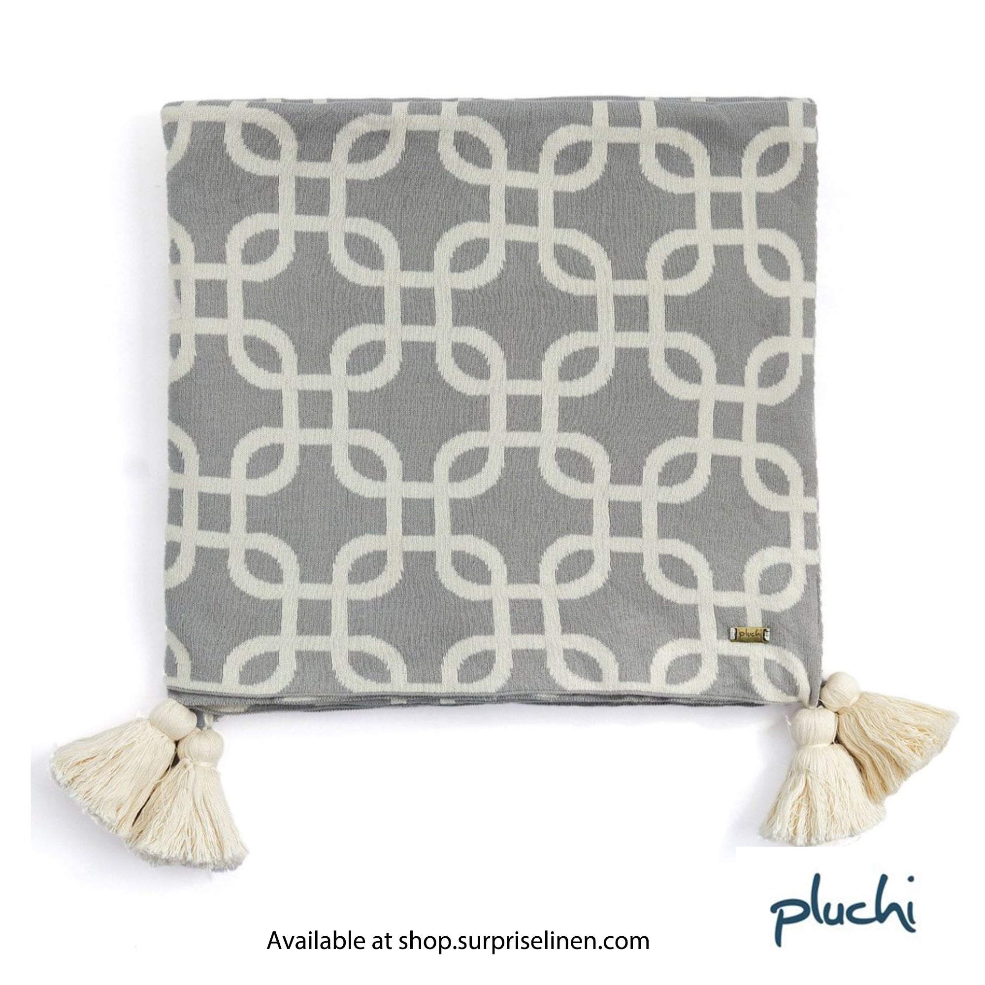 Pluchi - Gianna 100% Cotton Knitted All Season AC Throw Blanket (Light Grey & Natural)