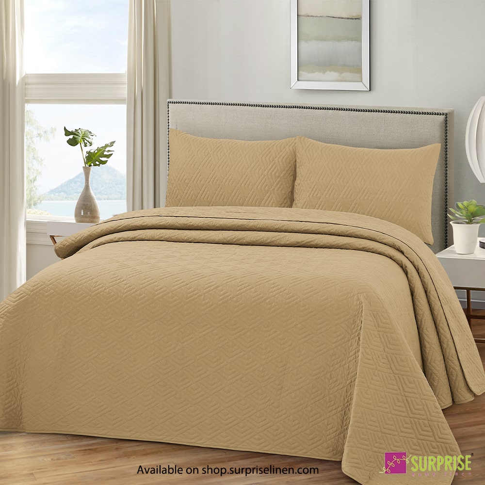 Surprise Home - Everyday Luxury Essentials Plush Quilted 3 Pcs Bedcover Set (New Wheat)