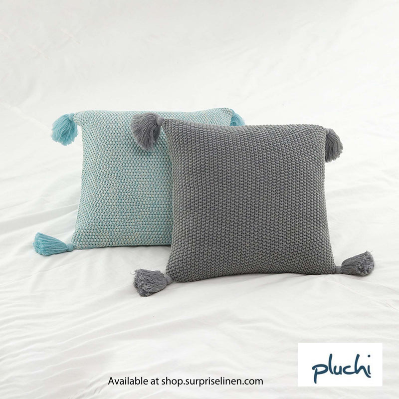 Pluchi - Moss Knit 100% Premium Cotton Knitted Decorative Cushion Cover (Light Grey)