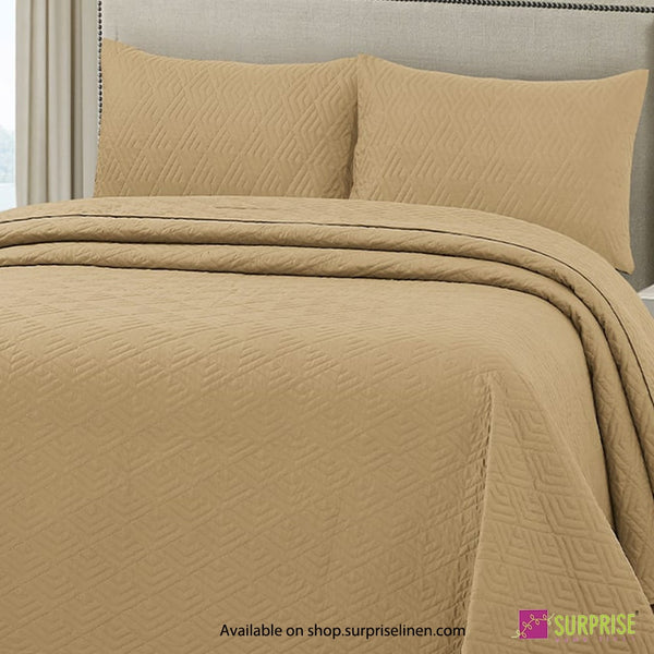 Surprise Home - Everyday Luxury Essentials Plush Quilted 3 Pcs Bedcover Set (New Wheat)