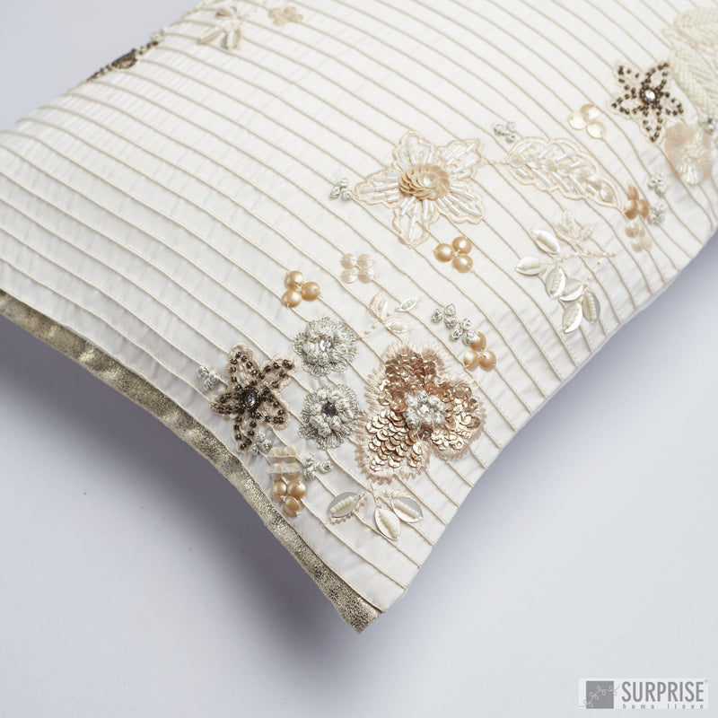 Surprise Home - Beaded Flowers Cushion Covers (Off White)