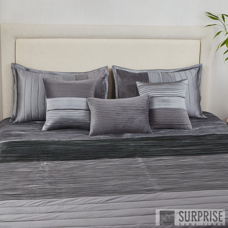 Surprise Home - Exclusive Pintucks 6 Pcs Quilted Bed Cover set (Charcoal)