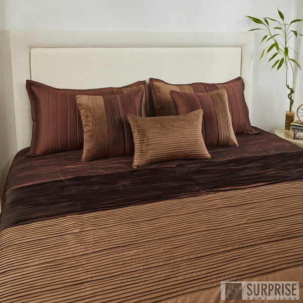 Surprise Home - Exclusive Pintucks 6 Pcs Quilted Bed Cover set (Brown)