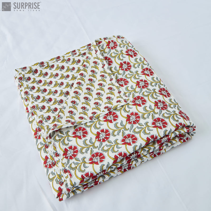 Surprise Home - Mughal Print Reversible Single Dohar (Cream & Red)