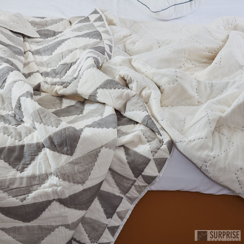 Surprise Home - Modern Block Print Quilt (Grey)