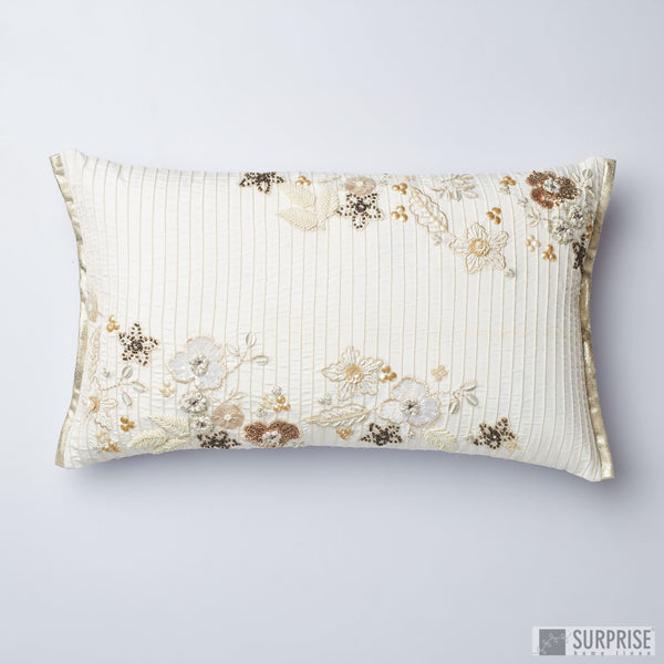 Surprise Home - Beaded Flowers Cushion Covers (Off White)