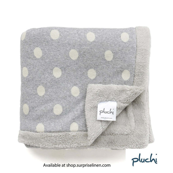 Pluchi - Fun with Dots Cotton Knitted Blanket with Faux Fur Back for Babies (Light Grey)