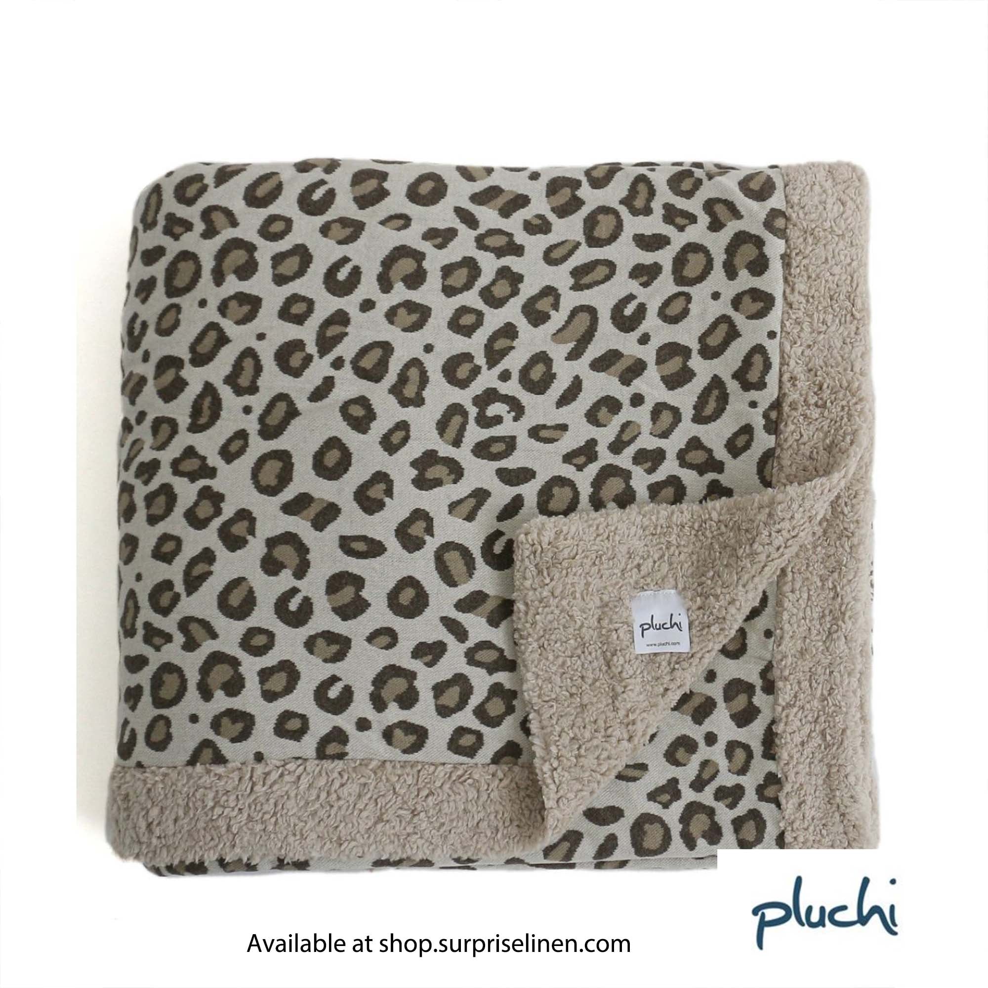 Pluchi - Leopard Design Cotton Knitted Single Bed Blanket layered with Warm Sherpa Fabric (Pale Whisper)