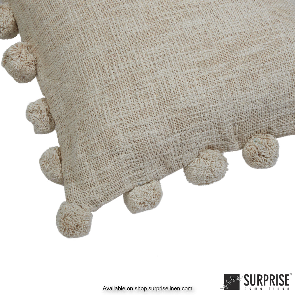 Surprise Home - Pompom 40 x 40 cms Designer Cushion Cover (Beige)