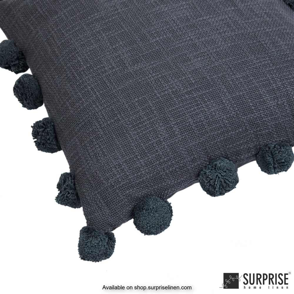 Surprise Home - Pompom 40 x 40 cms Designer Cushion Cover (Navy Blue)