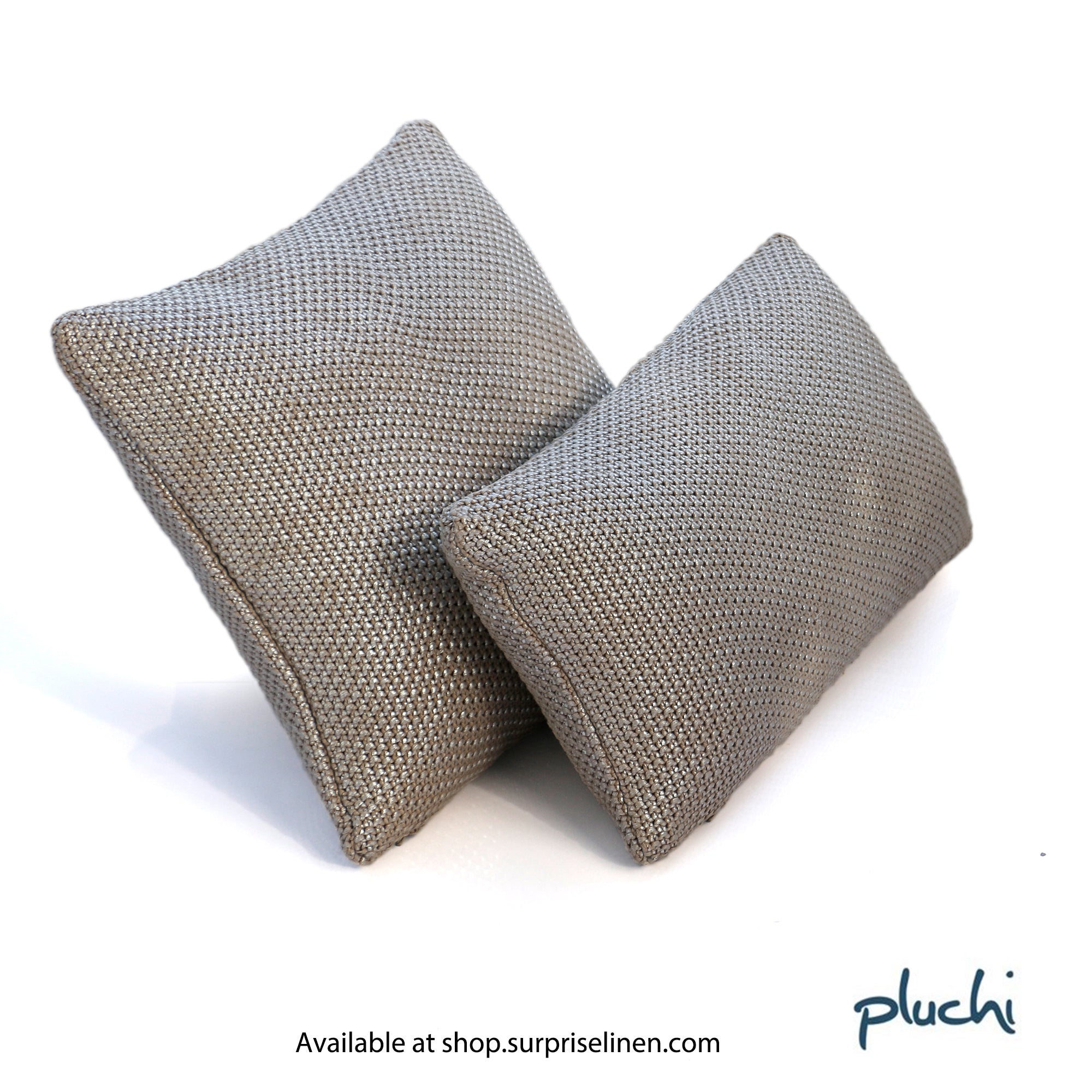 Pluchi - Moss Knit Foil Print Knitted Cotton Cushion Cover (Stone & Silver)