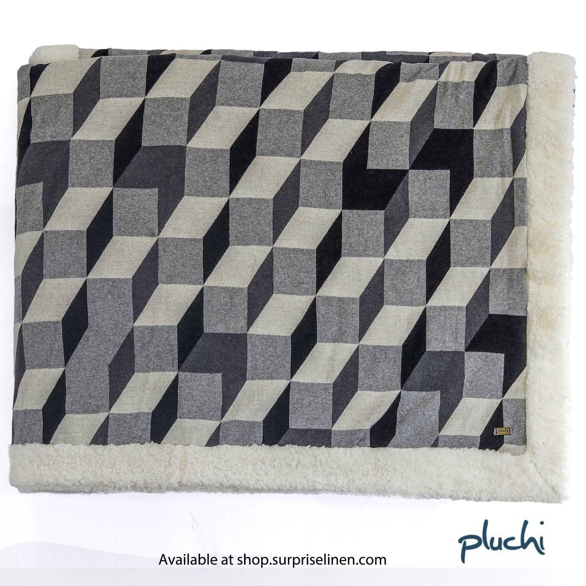 Pluchi - 3D Block Sherpa Back Blanket (Light Grey & Black)