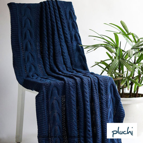 Pluchi - Chunky Popcorn 100% Cotton Knitted All Season AC Throw Blanket (Blue)