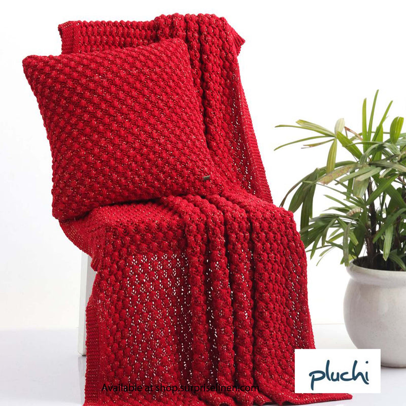Pluchi - Popcorn Gold Metallic Yarn 100% Cotton Knitted All Season AC Throw Blanket (Red)