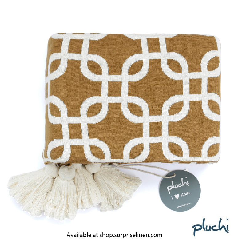 Pluchi - Stroke100% Cotton Knitted All Season AC Throw Blanket (Bronze & Natural)