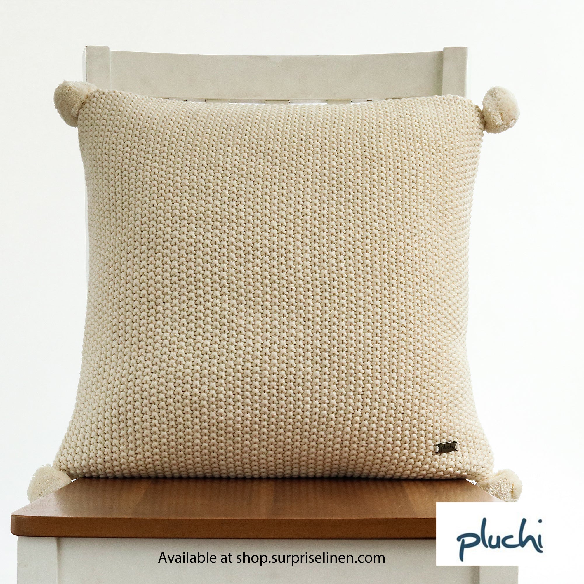 Pluchi - Moss Stitch Cotton Knitted Cushion Cover (Ivory)