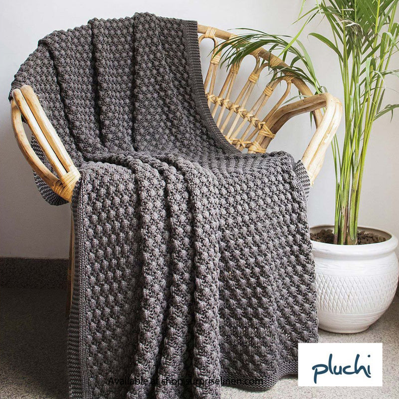 Pluchi - Popcorn Chunky Cotton Knitted Throw /Blanket  For Round The Year Use (Natural)