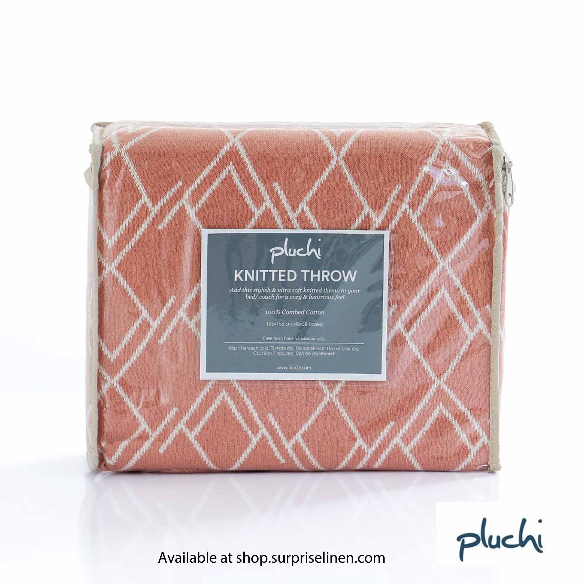 Pluchi - Gianna Cotton Knitted Throw /Blanket / Dohar For Round The Year Use (Dusty Coral)