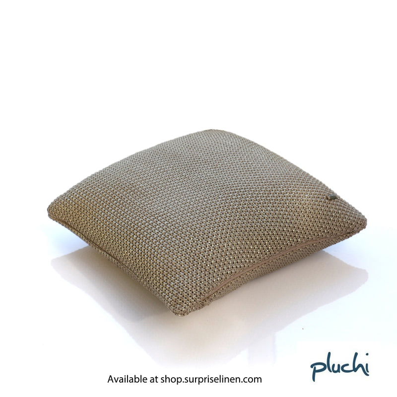 Pluchi - Moss Knit Foil Print Knitted Cotton Cushion Cover (Stone & Dull Gold)