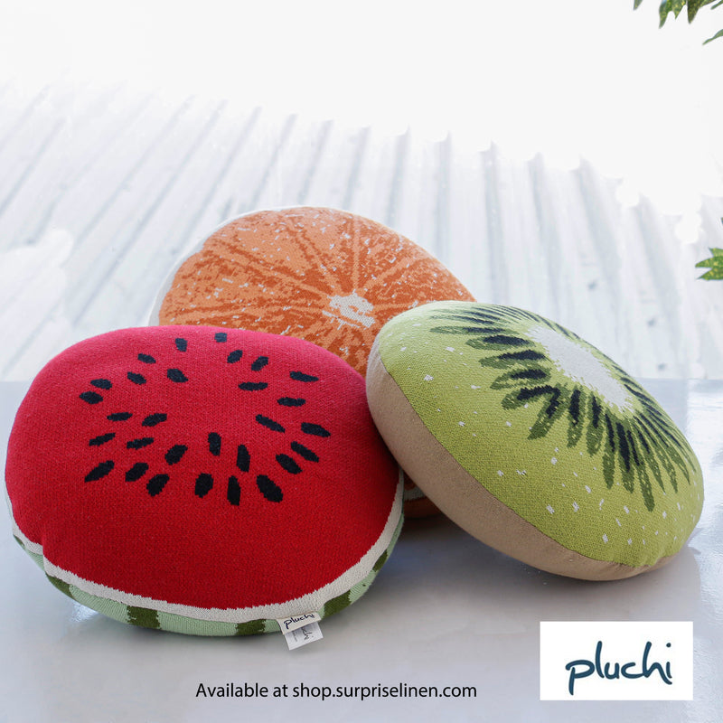 Pluchi - Watermelon Cotton Knitted Shaped Cushion (Jade Green & Red)