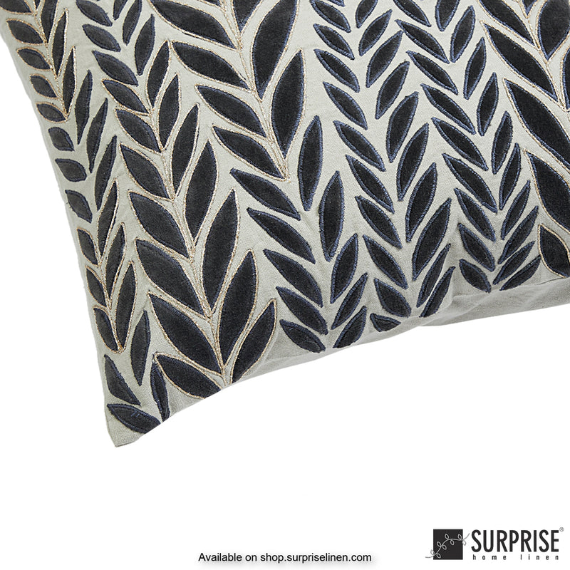 Surprise Home - Leaf Applique 45 x 45 cms Designer Cushion Cover (Navy Blue)