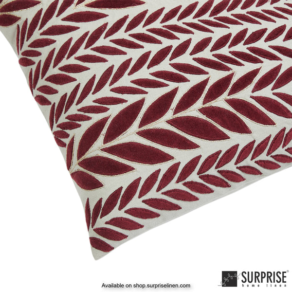 Surprise Home - Leaf Applique 45 x 45 cms Designer Cushion Cover (Red)