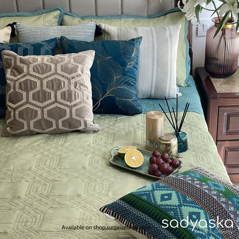 Sadyaska - Prime Collection Ornate Bed Cover Set (Turquoise & Lime Green)