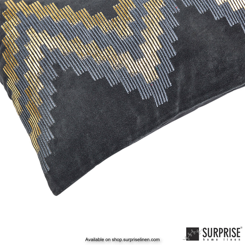 Surprise Home - Velvet Chevron 30 x 50 cms Designer Cushion Cover (Black)