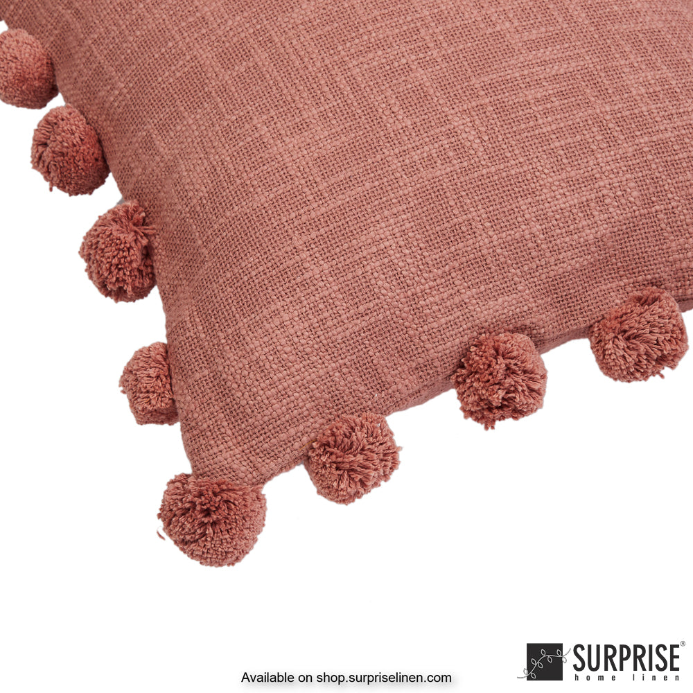 Surprise Home - Pompom 40 x 40 cms Designer Cushion Cover (Peach)