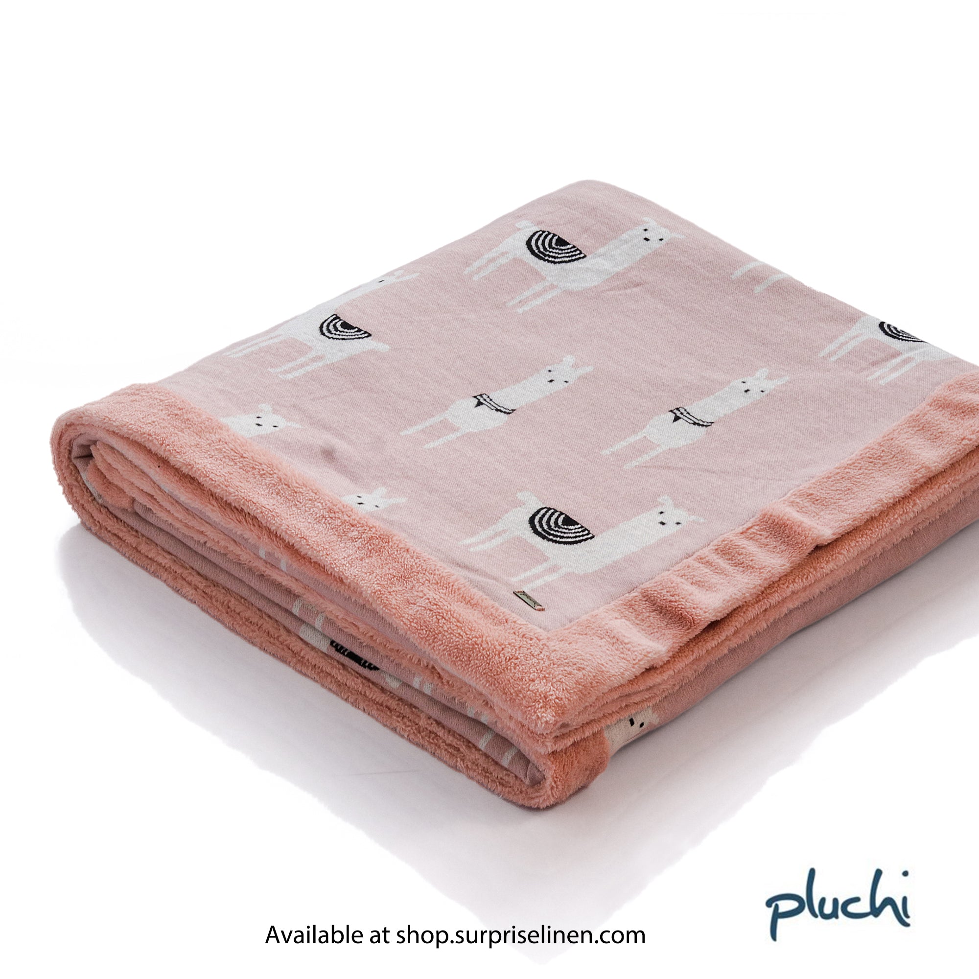 Pluchi - Llama Pearl Cotton Knitted Blanket With Faux Fur Back For Kids (Pink)